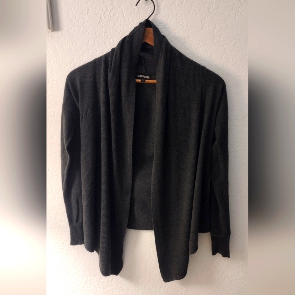 Express Gray Cardigan Sweater Lightweight Knit